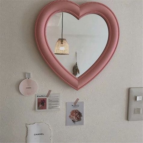 Desk Mirrors, Korean Living Room, Unique Dresser, Vanity Tables, Stylish Mirror, Aesthetic Bedroom Decor, Dopamine Decor, Heart Mirror, Crystal Aesthetic