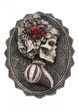 Nemesis Now Beautiful Skeleton Plaque | Attitude Clothing Male Skeleton, Female Skeleton, Ruff Collar, Women Skeleton, Skeleton Face, Single Red Rose, Black Top Hat, Edwardian Dress, Gothic House