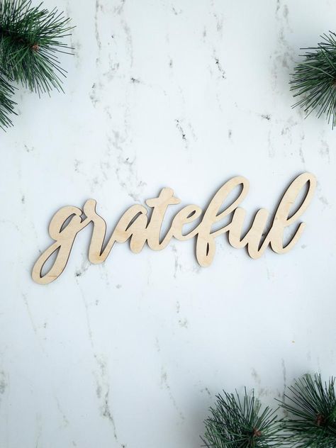 Wooden Script Grateful Sign Lasercut Grateful Wood Sign | Etsy Grateful Sign, Word Cutouts, Decor Dining Room Wall, Wall Decor Dining Room, Diy Wood Sign, Family Pictures On Wall, Wall Words, Decor Dining Room, Washi Tape Cards