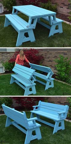 Foldable Picnic Table, Diy Picnic Table, Picnic Table Plans, Picnic Table Bench, Outdoor Eating, Picnic Tables, Diy Holz, Weekend Projects, Bench Table