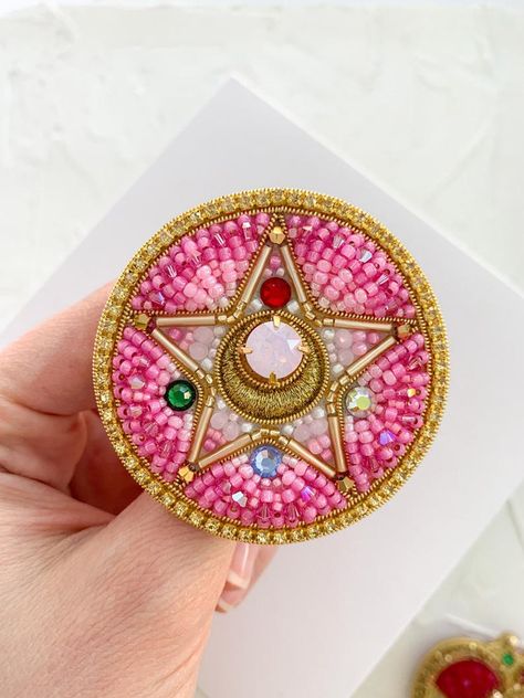 Sailor Moon Brooch Sailor Moon Crystal Star Crystal Star | Etsy Bead Pins, Sailor Moon Crafts, Sailor Moon Jewelry, Sailor Moon Brooch, Sailor Moon Coloring Pages, Sailor Moon Pin, Moon Brooch, Hand Embroidered Jewelry, Star Brooch