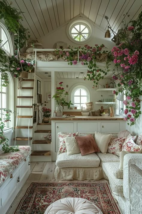 Cute Cottage Homes Interior, Small Cottage Apartment, Cottagecore Rental Ideas, Little Cottage House Interior, Cottagecore Tiny House Interior, Cottagecore Aesthetic House Interior, Garden Cottage Interior, Aesthetic Tiny House, First House Ideas