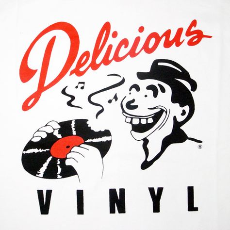 Delicious Vinyl (Record label)♫♫♥♥♫♫♥♥♫♫♥♥JML Record Label Logo, Delicious Pizza, Music Images, Music Logo, Vintage Logo Design, Vinyl Labels, Vinyl Music, Music Labels, Typography Inspiration