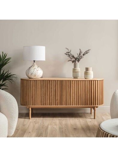 Woodrow Design, Coloured Sideboard, Slatted Sideboard, Seventies Furniture, Side Board Decor, How To Style A Sideboard, Entryway Sideboard, Slat Sideboard, Sideboard Uk