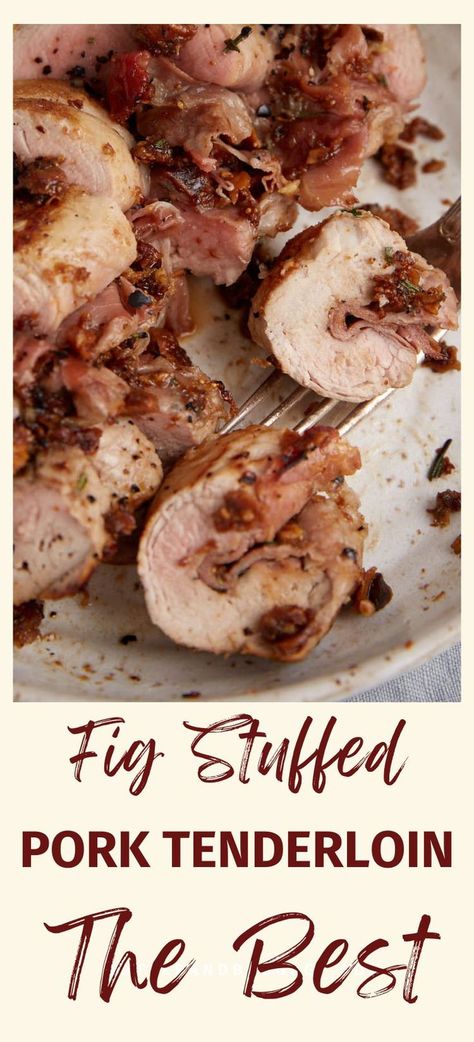 Fig Stuffed pork tenderloin sliced on a platter. Pork Tenderloin Recipes In Oven, Pork Tenderloin Stuffed, Baked Pork Tenderloin, Classic Pot Roast, Stuffed Pork, Tenderloin Recipes, Pork Loin Roast, Dinner Guests, Holiday Meal