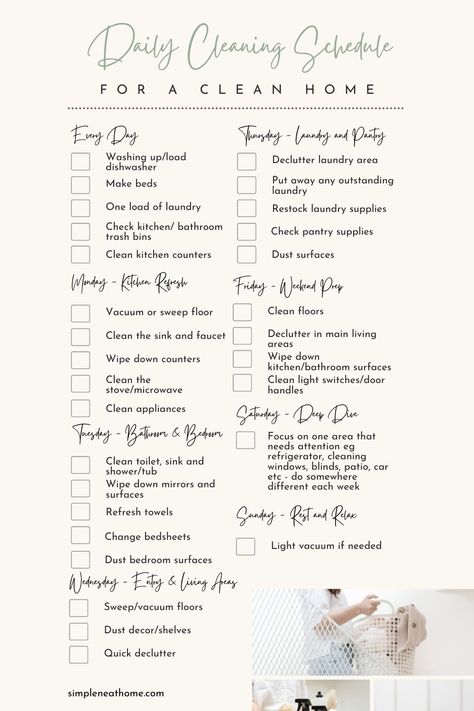 Try this daily cleaning schedule for a clean home without the overwhelm. Set a timer for 30 minutes and complete the daily tasks! This FREE household cleaning schedule will help you create a cleaning routine that is easy to maintain and isn't overwhelming, helping you on your way to a clean, tidy home with manageable daily tasks. This is a weekly cleaning routine that works perfectly for busy parents! Weekly Cleaning Routine, Schedule Printable Free, Weekend Cleaning, Daily Cleaning Routine, Household Cleaning Schedule, Chore Schedule, Daily Cleaning Schedule, Daily Cleaning Checklist, Daily Routine Schedule