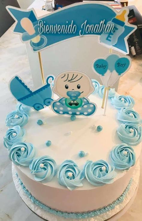 Icing Cake Design, Photo Cake Topper, Pastel Baby Shower, Happy Birthday Cake Pictures, Baby Shower Cakes For Boys, Unisex Baby Shower, Baby Boy Cakes, Mini Cakes Birthday, Cartoon Cake