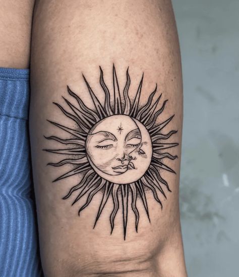 115+ Sun And Moon Tattoo Ideas To Represent The Yin And Yang In Life! Sun Moon Combined Tattoo, Sun And Moon Ying Yang Tattoo, Sun And Moon Tattoo Ideas, Moon Tattoo Ideas, Yin Yang Tattoo, 90s Tattoos, Ying Yang Tattoo, Sun And Moon Tattoo, Yang Tattoo