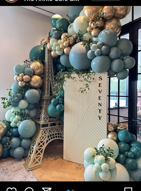 Paris Party Backdrop Ideas, Travel Theme Balloon Arch, Paris Theme Balloon Garland, Paris Themed Brunch, Paris Homecoming Theme, Parisian Sweet 16, Emily In Paris Party Theme, A Night In Paris Prom Theme, Paris Sweet 16 Ideas