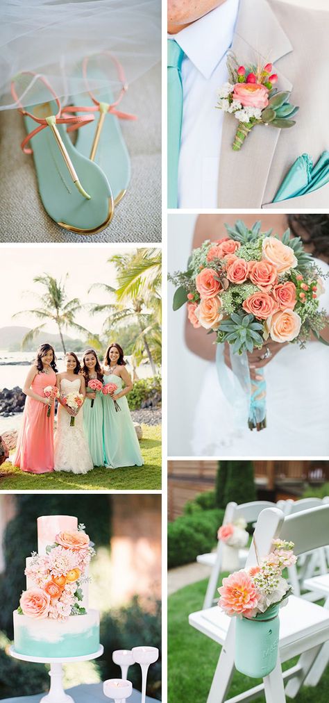 coral and mint weddings Coral And Seafoam Wedding, Pink And Turquoise Wedding Decorations, Coral And Tiffany Blue Wedding, Mint And Orange Wedding, Coral Teal Wedding, Desert Coral Wedding, Teal Peach Wedding, Mint Wedding Theme, Coral And Teal Wedding