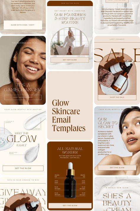 Editable Email Marketing Canva Templates Email Marketing Templates, Skincare Instagram, Autumn Skincare, Skincare Brands, Email Marketing Template, Email Marketing Design, Glowing Skincare, Instagram Layout, Med Spa