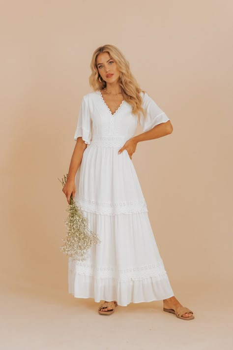 Bridal Era, Magnolia Dress, Womens Clothing Boutique, White Lace Maxi Dress, Fancy Gowns, White Boho Dress, Nude Sandals, Braided Sandals, White Maxi Dress