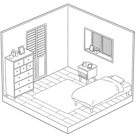 Isometric Sketch, App Drawings, Interior Design Portfolio Layout, Interior Design Sketchbook, Bedroom Drawing, Isometric Drawing, Drawing Interior, Perspective Drawing Lessons, Interior Architecture Drawing