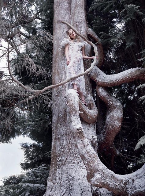 Smile: Nastya Sten in Harper's Bazaar UK January 2017 by Agata Pospieszynska Giambattista Valli Haute Couture, Snow Maiden, The Enchanted Forest, Fairytale Fashion, Forest Photography, Harper’s Bazaar, Giambattista Valli, Harper's Bazaar, Harpers Bazaar