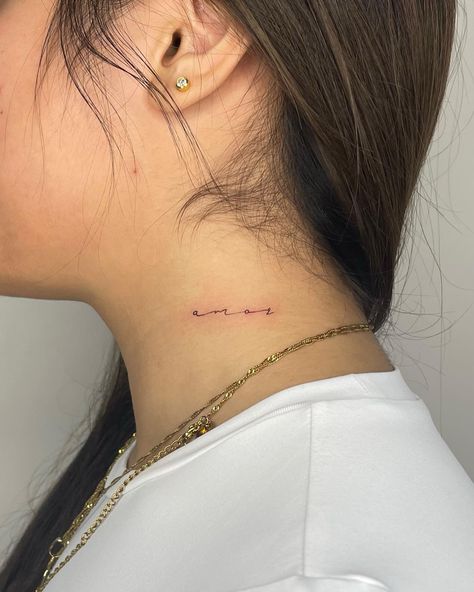 Discrete Neck Tattoo, Petite Neck Tattoo, Tattoo Nape Of Neck, Muse Neck Tattoo, Long Live Neck Tattoo, Neck Tattoo, Tattoos And Piercings, Tatting, Piercings