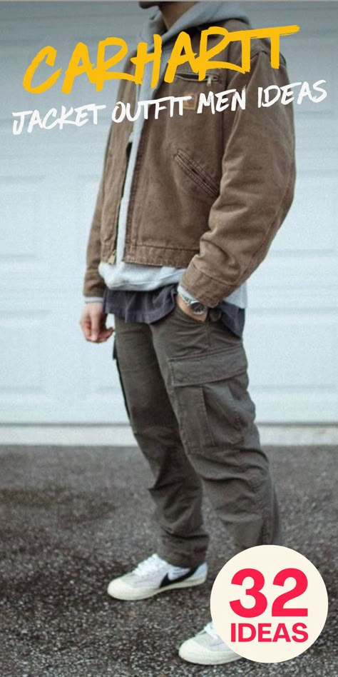 Find 32 ways to style a Carhartt jacket for men! These outfits show how to take this classic piece and turn it into stylish winter or country-inspired looks. Versatile and rugged, Carhartt jackets are perfect for men who love practical fashion. #CarharttStyle #MensOutfits #JacketInspo #CasualLooks Montana Mens Style, Black Carhartt Jacket Outfit Men, Men’s Fashion Jacket, Carhartt Jacket Men's Outfit, Vintage Carhartt Jacket Outfit Men, Men’s Carhartt Jacket, Anorak Jacket Outfit Men, Outfit With Carhartt Jacket, Rugged Outfit Men