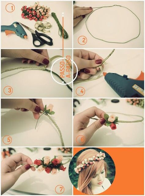 Flower Crown Tutorial, Diy Floral Crown, Hair Pins Diy, Fabric Flower Headbands, Diy Flower Crown, Handmade Hair Clip, Ribbon Flower, Diy Headband, Diy Hair Accessories