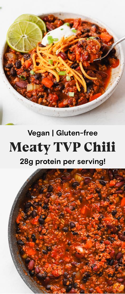 Chili High Protein, Tvp Recipes, Textured Vegetable Protein, Protein Meat, High Protein Recipe, Chili Recipe Healthy, Vegan Chili Recipe, Vegetarian Chili Recipe, High Protein Dinner