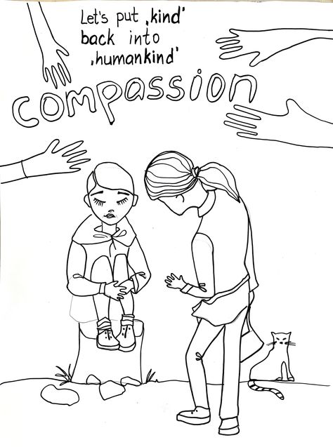 Compassion Poster Ideas, Compassion Drawing, Generosity Art, Aesthetic Assignment, Aesthetic Assignment Ideas, Assignment Ideas, Art Writing, Easy Doodle, Kindergarten Learning Activities