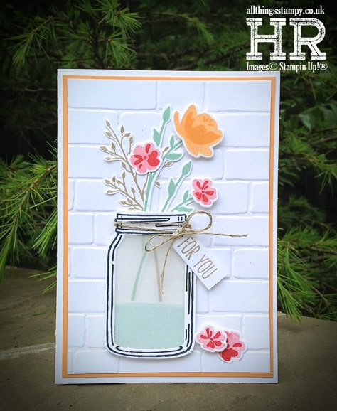 Jar Of Love, Mason Jar Cards, Mason Jar Projects, Wine Bottle Diy Crafts, Mason Jar Crafts Diy, Card Crafts, Stamping Up Cards, Diy Tips, Mason Jar Diy