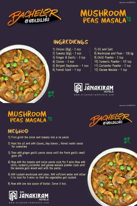 Mushroom Peas Masala - A Healthy & easy recipe of a delicious gravy made with the goodness of peas and mushroom. #srijanakiram #Bachelor #samayal #gravy #mushroom #peas #masala Mushroom Gravy Recipe Easy, Gravy Mushroom, Gravy Recipe Easy, Bachelor Kitchen, Healthy Easy Recipe, Easy Gravy Recipe, Chef Dishes, Mushroom Gravy Recipe, Kofta Recipe