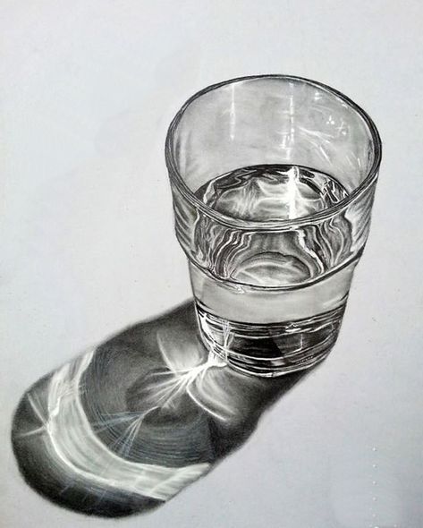 Water Pencil Drawing, Glass With Water, Arte Doodle, Drawing Water, Pencil Drawing Tutorials, Realistic Pencil Drawings, Water Drawing, Object Drawing, Glass Of Water