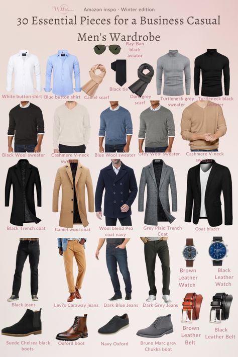 Essential Work Wardrobe Items Every Man Needs: Boost Your Professional Look - Modest and Minimalist Black Men Casual Style, Jeans Wardrobe, Capsule Wardrobe Men, Business Casual Attire For Men, Business Casual Jeans, Best Man's Outfit, Mens Wardrobe Essentials, Fashion Infographic, Stil Masculin