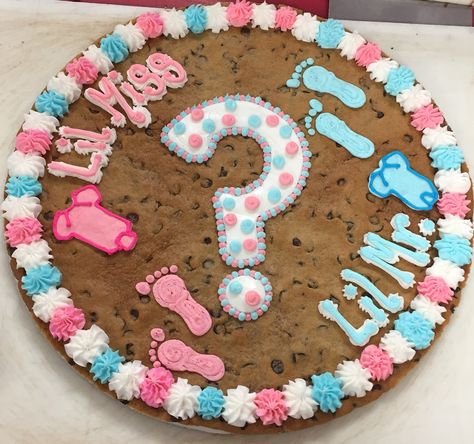 Gender Reveal Cake great American cookie store in collierville tn Cookie Cake Icing, Country Gender Reveal, Cake Gender Reveal, Gender Reveal Food, Christmas Gender Reveal, Cookie Cake Designs, First Grandchild, Gender Reveal Cookies, Baby Gender Reveal Party Decorations