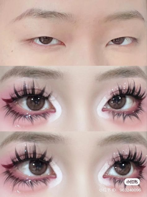 Gyaru Makeup Step By Step, Gyaru Makeup Y2k, Madoka Cosplay Makeup, Sanpaku Eyes Makeup, Byojaku Makeup, Ouji Makeup, Harajuku Makeup Kawaii, Kawaii Eye Makeup, Doll Makeup Pretty