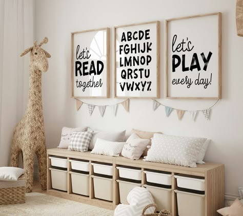 Black and White Playroom Print Set of 3, Kids Playroom Decor, Let's Play Sign, Let's Read, Minimalist Nursery Wall Art, ABC Poster, UNFRAMED Bedroom For Boys Kids, Montessori Bedroom Boy, Minimalist Classroom Decor, Black And White Playroom, Boys Bedroom Decor Toddler, Toddler Boy Bedroom Decor, Kids Playroom Wall Decor, Educational Posters For Toddlers, White Playroom