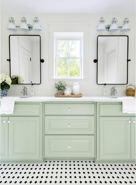 Timeless Bathroom Tile Options | Bria Hammel Interiors #briahammel #homedecor #interiordesign #minnesota #wisconsin #classichome #traditionalhome #preppyhome #blue #white #chinoiserie #rattan #tile #wallpaper Light Green Bathroom, Green Bathroom Vanity, Timeless Bathroom, Latest Bathroom, Photography Interior, Cottage Bathroom, Bad Inspiration, Tile Trends, Jack And Jill Bathroom