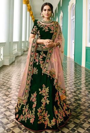 Dark Green Lehenga Dress - Desi Royale Green Wedding Dress Pakistani, Dark Green Wedding Dress, Simple Lehenga Choli, Wedding Dress Pakistani, Green Wedding Dress, Bridal Sharara, Orang India, डिजाइनर कपड़े, Dark Green Wedding