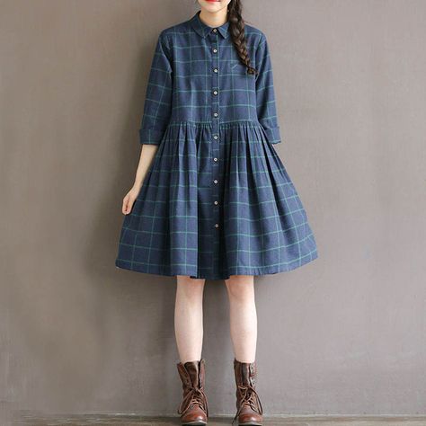 >> Click to Buy << 2016 Summer Style Girls Dress Plus Size 3XL Casual Plaid Dress Women Long Sleeve Loose Pleated Dress Cotton Vestidos MS07 #Affiliate Cozy Dress Outfit, Long Sleeve Plaid Dress, Long Sleeve Maternity Dress, Hijab Abaya, Woman Dresses, Trendy Dress Outfits, Simple Pakistani Dresses, Autumn Casual, Long Sleeve Casual Dress