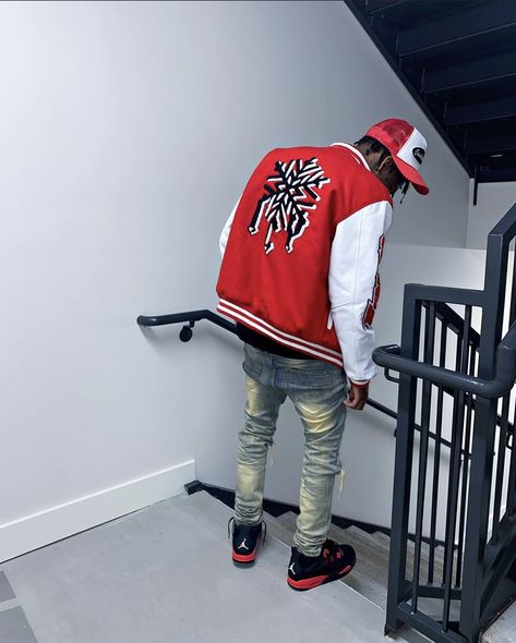 Jordan 4 Red And Black Outfit, Red Thunder Outfit, Baddie Outfits Summer, Thunder Outfit, Boys Fashion Dress, 4s Outfit, Drip Clothing, Jordan 4 Red, Drip Fits