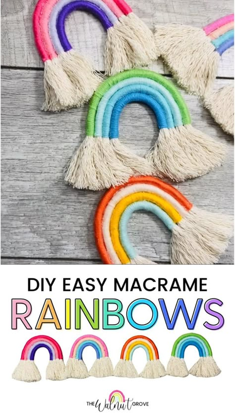 Diy Easy Macrame, Easy Yarn Crafts, Easy Macrame, Macrame Rainbow, Diy Yarn Crafts, Rainbow Crafts, Macrame Patterns Tutorials, Yarn Diy, Rainbow Wall