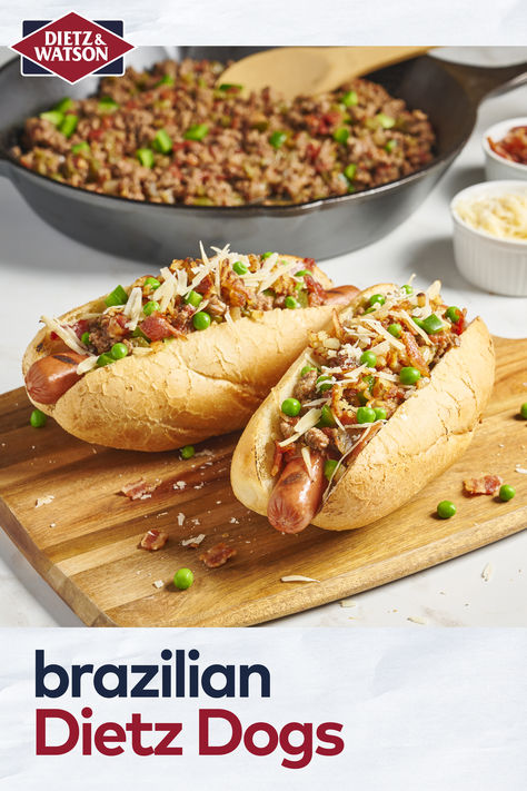 Is it getting hot in here or is it just this dog? Add a whole lot of flavor to your Dietz Dogs with this Brazilian Dog Recipe Hot Dog Recipe, Hot Dog Recipes, Dog Recipes, Easy Recipes, Hot Dogs, The Kitchen, Easy Meals, Dogs