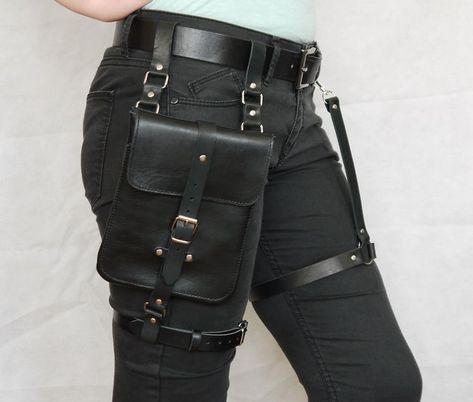 Bum Bag Outfit, Steampunk Bag, Thigh Bag, Thigh Holster, Shoulder Holster, Harness Fashion, Gothic Bag, Holster Bag, Leg Bag