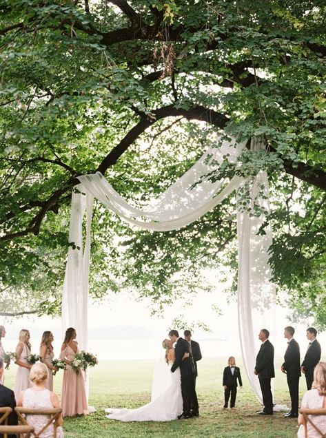 27 Jaw-Dropping Outdoor Wedding Ceremony Views – Style Me Pretty Richie Wedding, Wedding Drapery, Rustic Wedding Decorations, Outdoor Fall Wedding, Outdoor Wedding Decorations, Martha Stewart Weddings, Marriage Ceremony, Virginia Wedding, Outdoor Wedding Ceremony