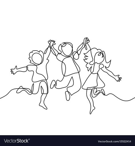 Children Holding Hands, Drawing Vector, Continuous Line Drawing, Birthday Calendar, Continuous Line, Tarzan, Instagram Highlight Icons, Happy Kids, Drawing For Kids