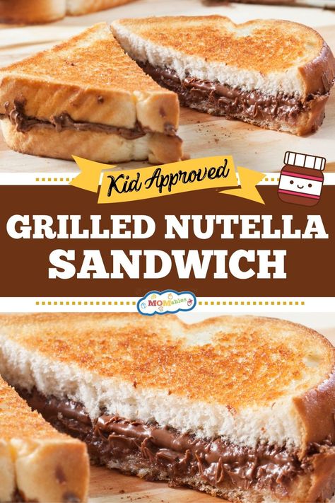 With a buttery-crisp grilled bread and filled with warm chocolate hazelnut spread, this grilled Nutella sandwich is a chocolate lover’s dream! Nutella Grilled Sandwich, Nutella Sandwich Ideas School Lunch, Nutella Sandwich, Lunch Box For School, Quick Dessert, Grilled Bread, Ham And Cheese Sandwich, Kids At Home, Chocolate Hazelnut Spread