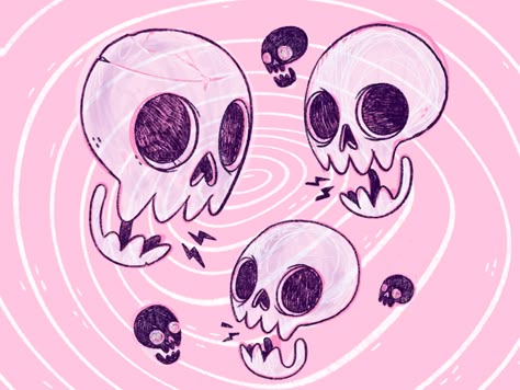 Yep, more skulls! by Jetpacks and Rollerskates on Dribbble Cartoon Skull Cute, Skull Art Cartoon, Kawaii Skull Drawing, Cartoon Skull Art, Cute Skull Art, Skull Ink Drawing, Skull Drawing Cute, Cute Skull Illustration, Cartoon Skull Drawing