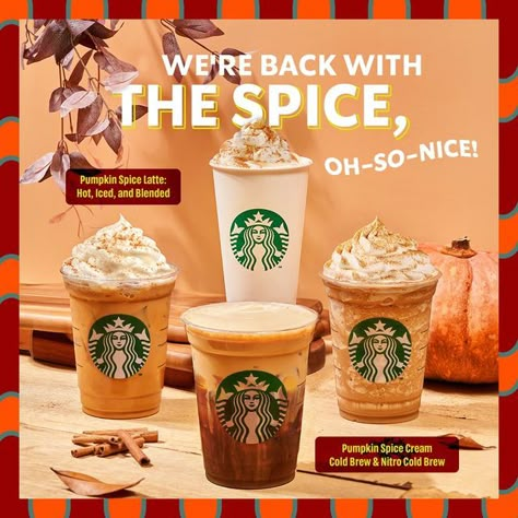 Starbucks Autumn Drinks, Pumpkin Spice Latte Starbucks, Starbucks Autumn, Starbucks Malaysia, Halloween Starbucks, Pumpkin Spice Drinks, Pumpkin Spice Cream, Starbucks Latte, Starbucks Pumpkin Spice Latte