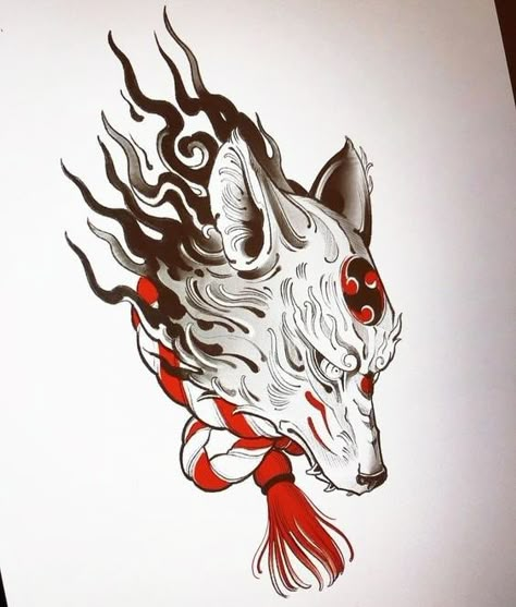 Japanese Wolf Tattoo Design, Japanese Wolf Tattoo, Wolf Pack Tattoo, Wolf Tattoo Sleeve, Kitsune Mask, Japan Tattoo Design, Quality Tattoo, Samurai Artwork, Wolf Tattoo Design