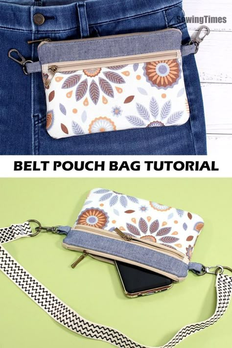 DIY BELT POUCH BAG | Easy Waist Bag Fanny Pack Tutorial [sewingtimes] No Sew Purse, Diy Belt Bag, Sew Purse, Belt Pouch Bag, Belt Bag Pattern, Pochette Diy, Diy Purses, Diy Coin Purse, Pochette Portable