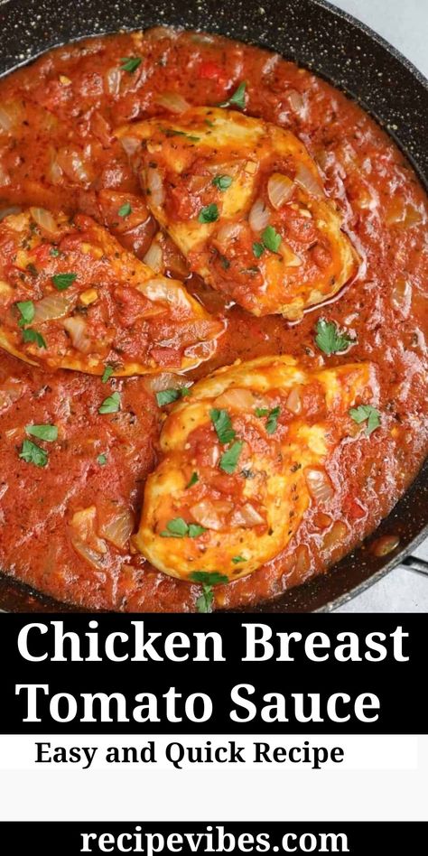 Learn how to cook chicken breast in tomato sauce with this easy stovetop chicken in tomato sauce. Tender, flavorful and delicious. Tomato Sauce For Chicken, Dinner Ideas With Tomato Sauce, Chicken Breast With Sauce, Chicken Breast With Sauce Recipes, Chicken With Tomato Sauce Recipes, Chicken And Red Sauce, Chicken In Red Sauce, Chicken In Tomato Sauce, Chicken Tomato Sauce