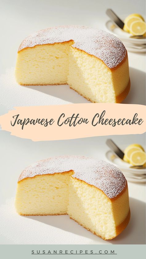 The perfect balance of sweet and light, this Japanese Cheesecake is the dessert of your dreams! 🌸🍰 #DreamyDesserts #FluffyGoodness #JapaneseCheesecake #BakingAdventures #SweetSatisfaction #DessertLovers #CheesecakeCravings #CloudyDelight #YummyTreats #PerfectDessert Cheesecake Recipes Fluffy, Japanese Cheesecake Instant Pot, Japanese Fluffy Cheesecake, Japanese Cheesecake Recipe, Asian Inspired Desserts, Jiggly Cheesecake, Japanese Cotton Cheesecake, Fluffy Cheesecake, Cotton Cheesecake