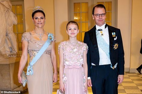 Crown Princess Victoria and Prince Daniel of Sweden with Princess Estelle during a gala dinner on the occasion of the 18th birthday celebrations of the Danish Prince Princess Estelle Of Sweden, Danish Prince, Birthday Gala, Christian Party, Prince Christian Of Denmark, Kroonprinses Victoria, Elie Saab Gowns, Princess Mary Of Denmark, Prince Frederik Of Denmark