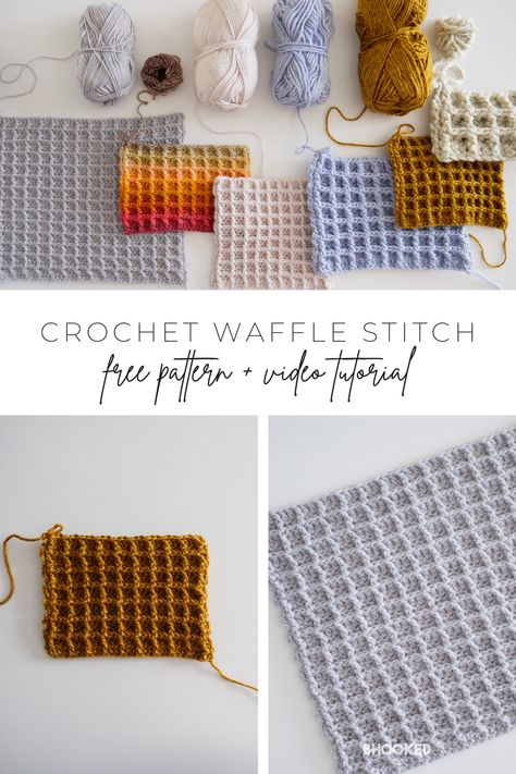 Pair it with a smooth or slightly textured yarn to see the pattern best, and choose a solid color, or a yarn with long sweeping color changes. #BHooked #Crochet #CrochetPattern #CrochetTutorial #HowToCrochet #CrochetProject Popcorn Stitch Crochet, Crochet Waffle, Crochet Waffle Stitch, Yarn Weights, Crochet Stitches For Blankets, Waffle Stitch, Textured Yarn, Double Crochet Stitch, Crochet Stitches Tutorial