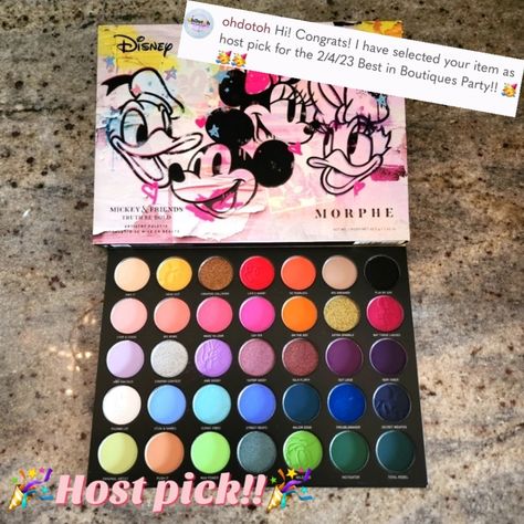 Brand New In Box Morphe Disney Mickey & Friends Truth Be Bold Eyeshadow Palette The Truth Be Bold Artistry Palette Has 35 Impressive Shimmer And Matte Eye Shadow Shades. If You Look Closely, You Can See An Imprint Of Mickey's, Minnie's, And Some Of The Other Characters' Faces Embedded In The Shadows. This Impressive Palette Is Not For Fans Of Neutral Makeup Looks; It's Full Of Colorful Hues Like Wild One (Lime Green) And Awe Goody (Lavender). Perhaps You'll Want To Focus On The Blue Hues In The Neutral Makeup Looks, Jaclyn Hill Eyeshadow Palette, Neutral Makeup Look, Morphe Eyeshadow Palette, Morphe Eyeshadow, Bold Eyeshadow, Morphe Makeup, Neutral Eyeshadow Palette, Warm Palette