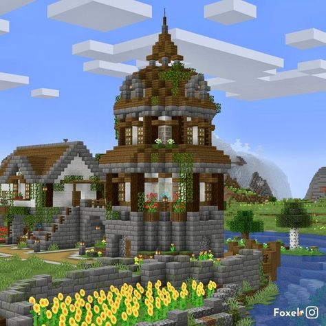 Minecraft Tutorial | Ultimate  Survival Tower Domed Roof Minecraft, Minecraft Square Tower Roof, Dome Building Minecraft, Minecraft Dome Ideas, Minecraft Circle Tower, Library Minecraft Ideas Outside, Minecraft Dome House, Dome Roof Minecraft, Minecraft Round Tower